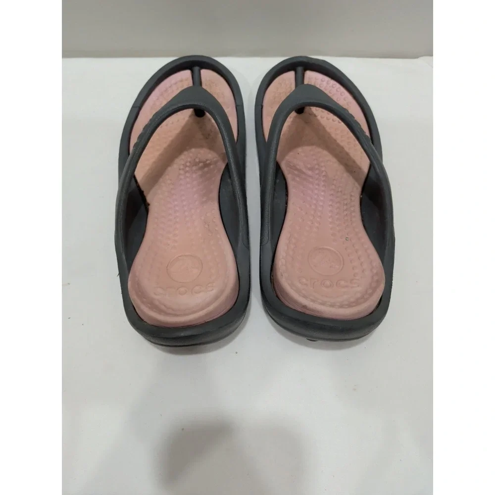 Crocs Athens Flip Flop W6/M4 Unisex Thong Sandals Gray & Pink Beach Pool Water